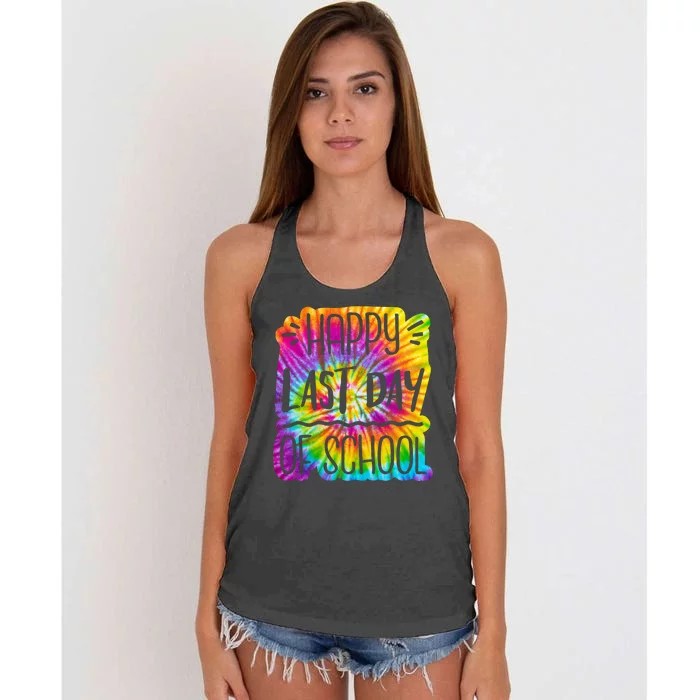 Happy Last Day Of School Rainbow Dye Women's Knotted Racerback Tank