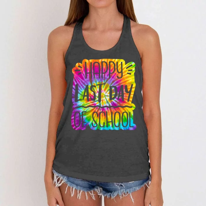 Happy Last Day Of School Rainbow Dye Women's Knotted Racerback Tank