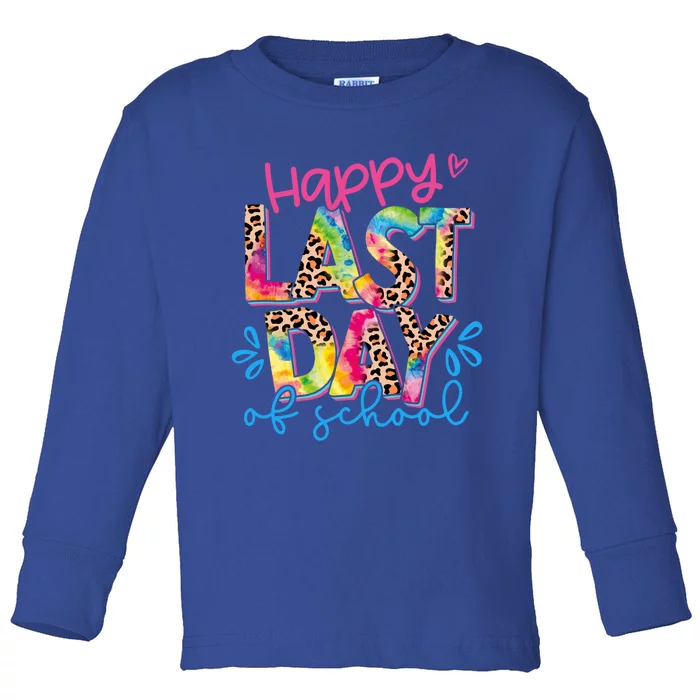 Happy Last Day Of School Leopard Tie Dye Hello Summer Cool Gift Toddler Long Sleeve Shirt