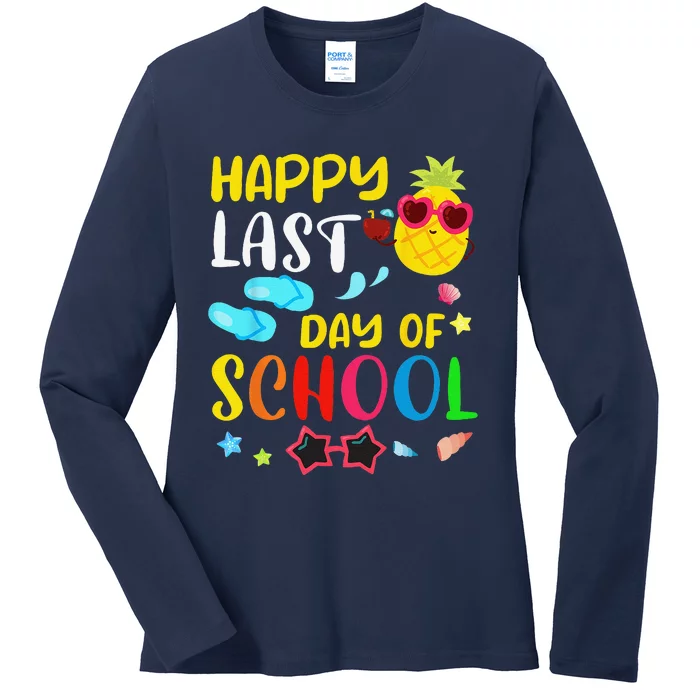 Happy Last Day Of School Teacher Student Summer Pineapple Ladies Long Sleeve Shirt