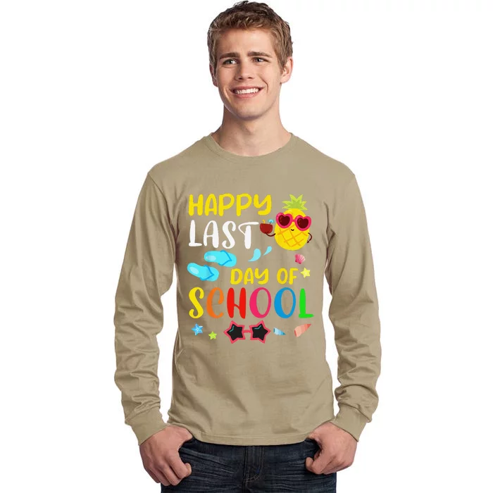 Happy Last Day Of School Teacher Student Summer Pineapple Tall Long Sleeve T-Shirt