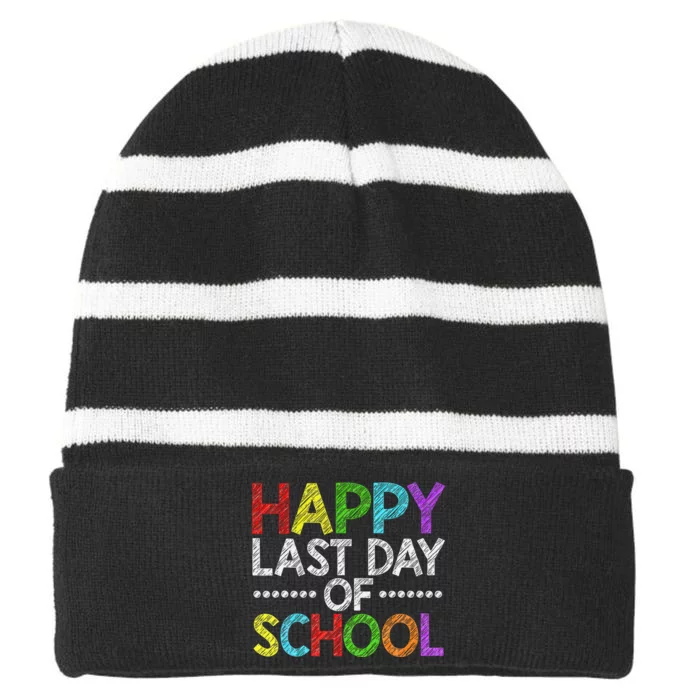 Happy Last Day Of School Funny Teacher And Student Summer Striped Beanie with Solid Band