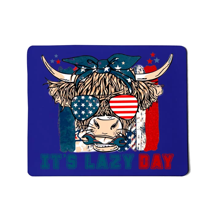 Happy Labor Day Highland Cow American Flag Funny Lazy Day Funny Gift Mousepad