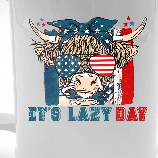 Happy Labor Day Highland Cow American Flag Funny Lazy Day Funny Gift Front & Back Beer Stein