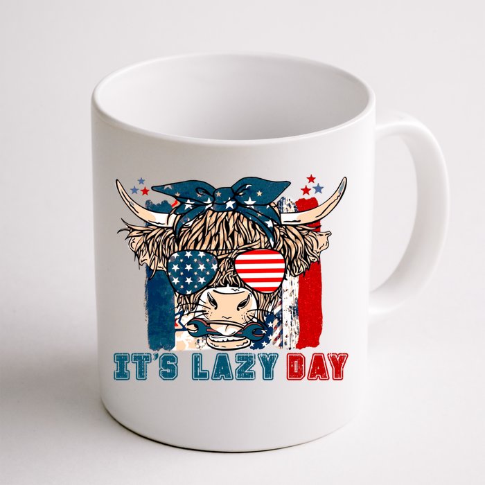 Happy Labor Day Highland Cow American Flag Funny Lazy Day Funny Gift Front & Back Coffee Mug