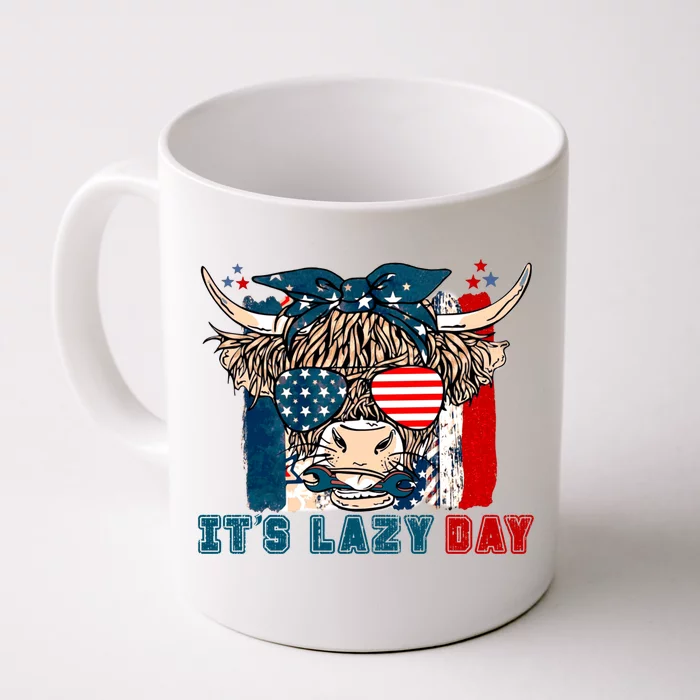 Happy Labor Day Highland Cow American Flag Funny Lazy Day Funny Gift Front & Back Coffee Mug