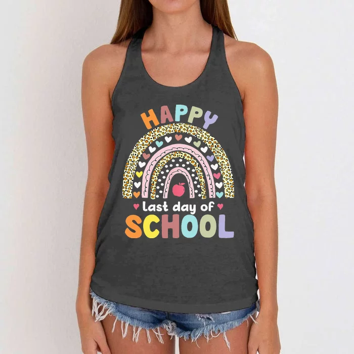 Happy Last Day Of School Rainbow Leopard Teacher Student Women's Knotted Racerback Tank