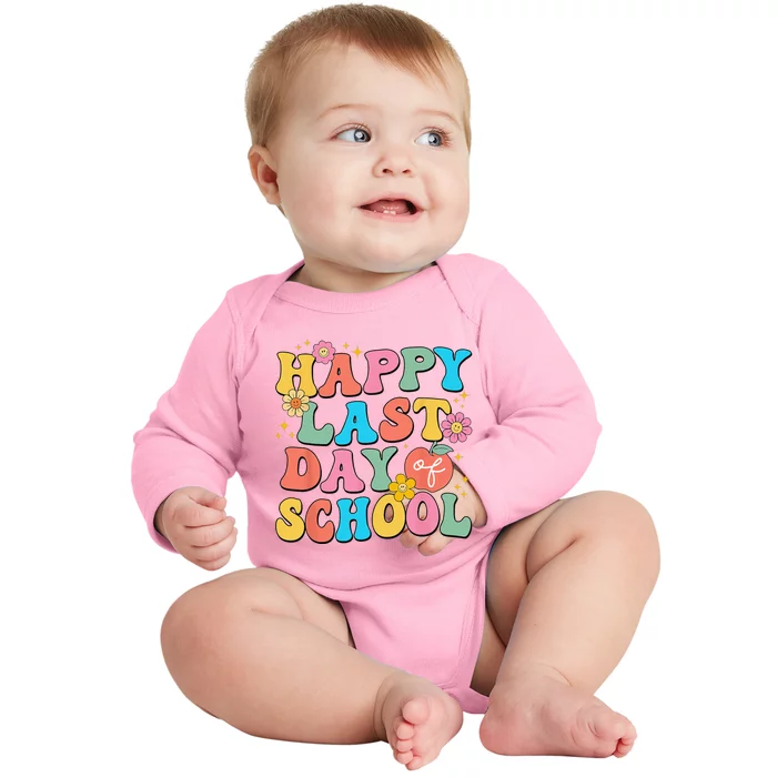 Happy Last Day Of School Graduation Groovy Teacher Student Baby Long Sleeve Bodysuit