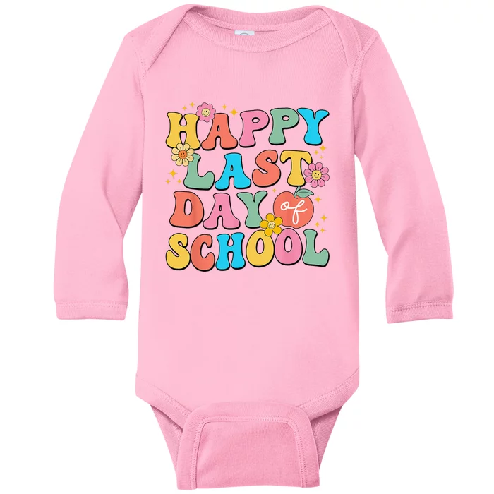 Happy Last Day Of School Graduation Groovy Teacher Student Baby Long Sleeve Bodysuit