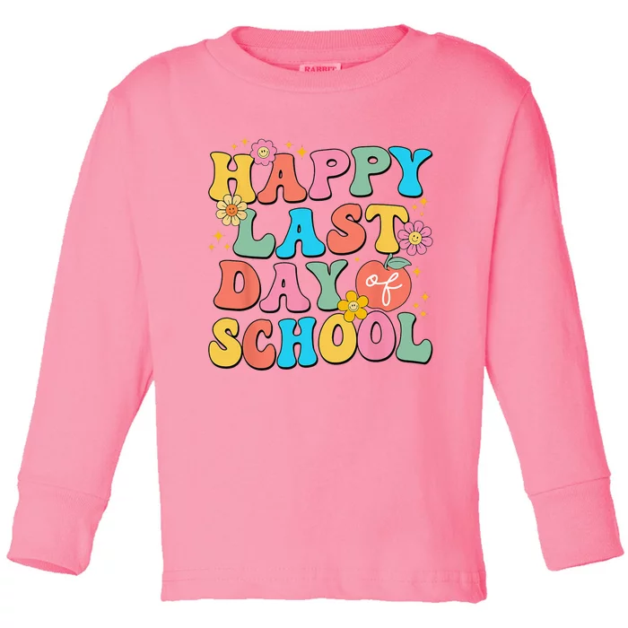 Happy Last Day Of School Graduation Groovy Teacher Student Toddler Long Sleeve Shirt