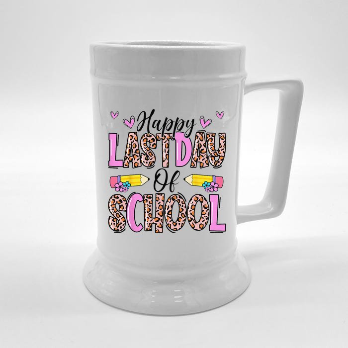 Happy Last Day Of School Leopard Teacher End Of School Year Front & Back Beer Stein