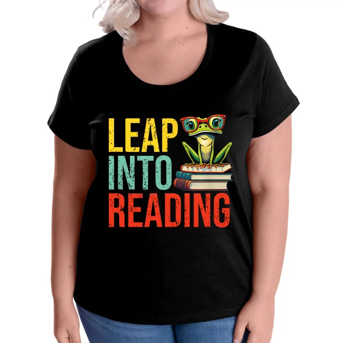 Happy Leap Day Teacher Leap Into Reading Leap Day 2024 Women's Plus Size T-Shirt