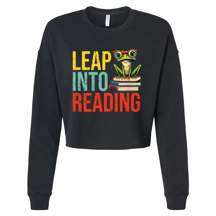 Happy Leap Day Teacher Leap Into Reading Leap Day 2024 Cropped Pullover Crew