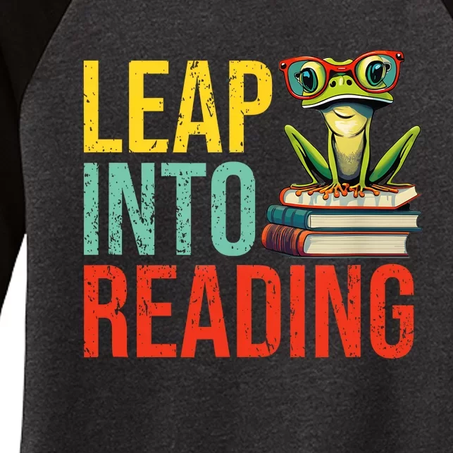 Happy Leap Day Teacher Leap Into Reading Leap Day 2024 Women's Tri-Blend 3/4-Sleeve Raglan Shirt