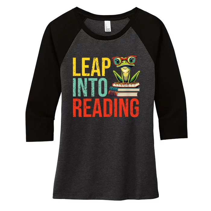 Happy Leap Day Teacher Leap Into Reading Leap Day 2024 Women's Tri-Blend 3/4-Sleeve Raglan Shirt