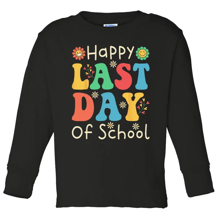 Happy Last Day Of School Graduation Groovy Teachers Students Toddler Long Sleeve Shirt