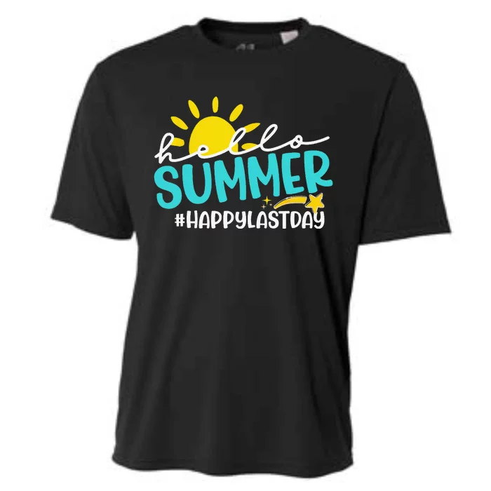 Happy Last Day Of School Hello Summer Teacher Student Cooling Performance Crew T-Shirt