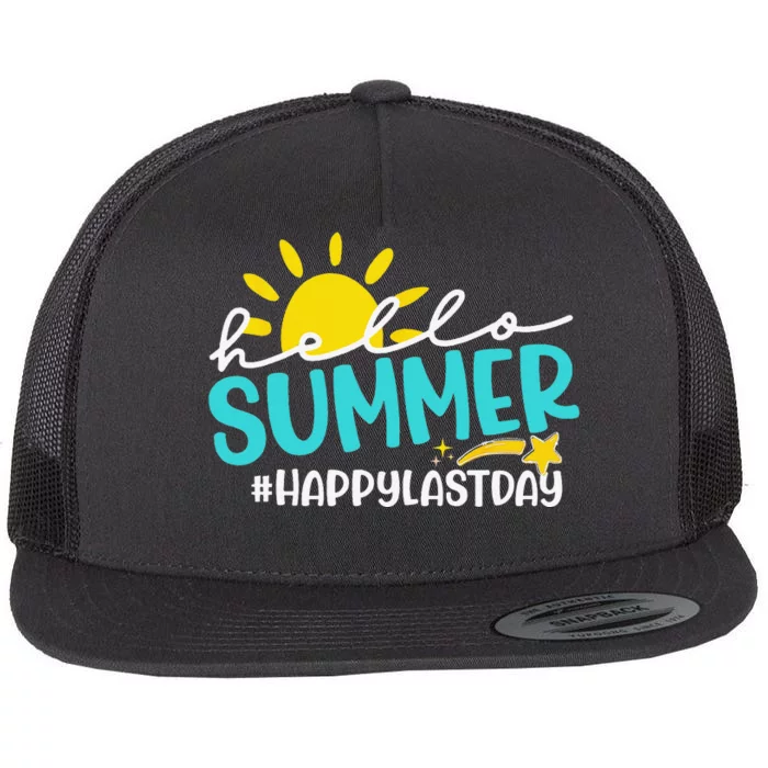 Happy Last Day Of School Hello Summer Teacher Student Flat Bill Trucker Hat