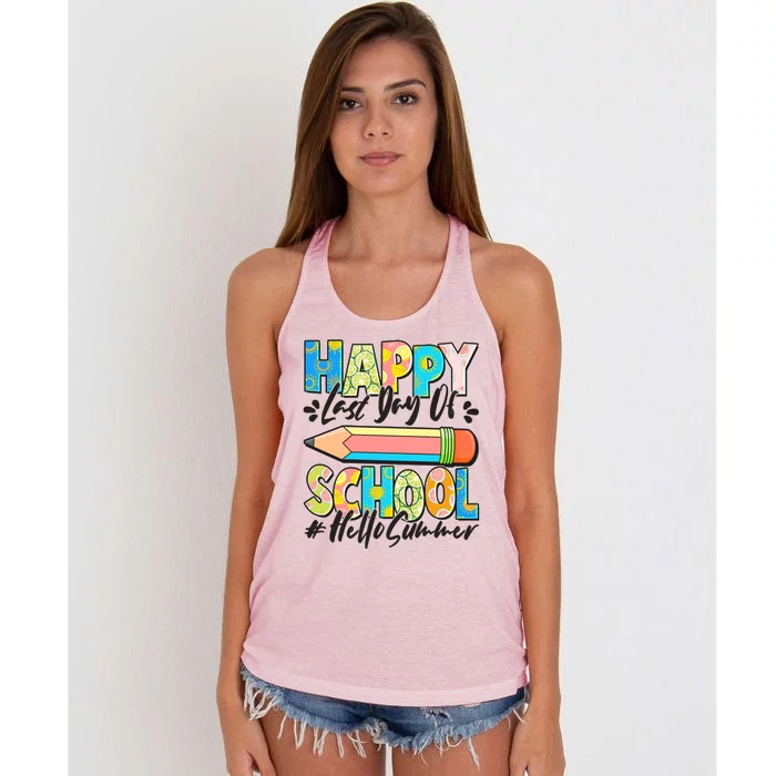 Happy Last Day Of School #Hello Summer Women's Knotted Racerback Tank