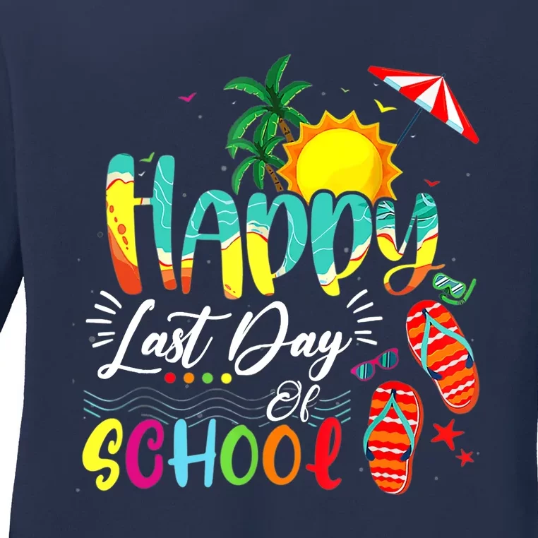 Happy Last Day Of School Teacher Student Graduation Summer Ladies Long Sleeve Shirt