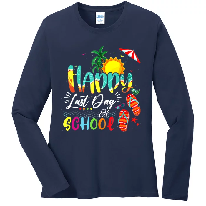 Happy Last Day Of School Teacher Student Graduation Summer Ladies Long Sleeve Shirt