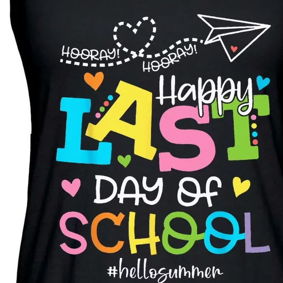 Happy Last Day Of School Hello Summer Students And Teachers Ladies Essential Flowy Tank