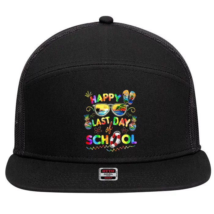 Happy Last Day of School Teachers End of Year Students 7 Panel Mesh Trucker Snapback Hat