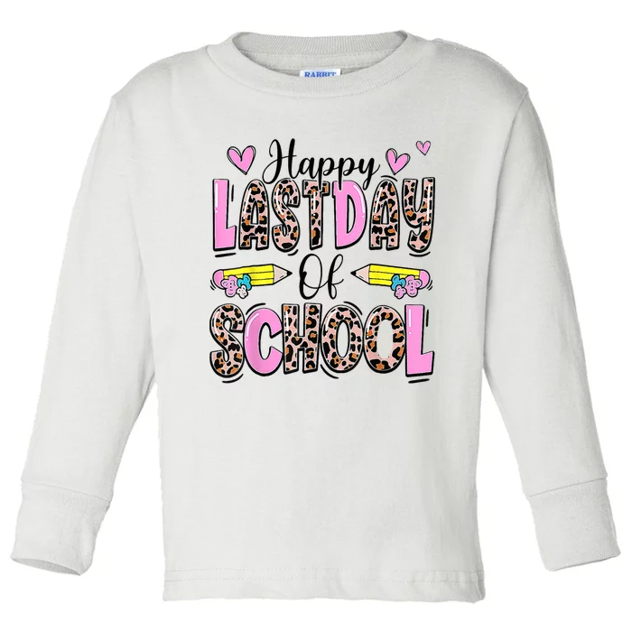 Happy Last Day Of School Leopard Teacher End Of School Year Toddler Long Sleeve Shirt