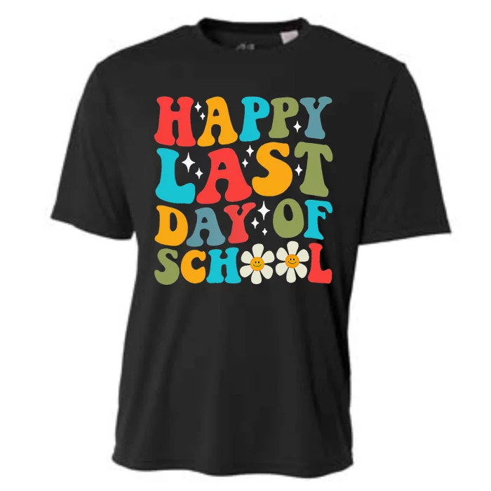 Happy Last Day Of School Hello Summer Groovy Teacher Student Cooling Performance Crew T-Shirt