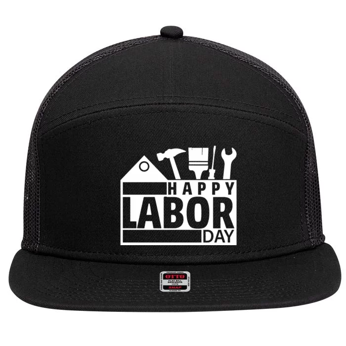 Happy Labor Day Celebration Graphic 7 Panel Mesh Trucker Snapback Hat