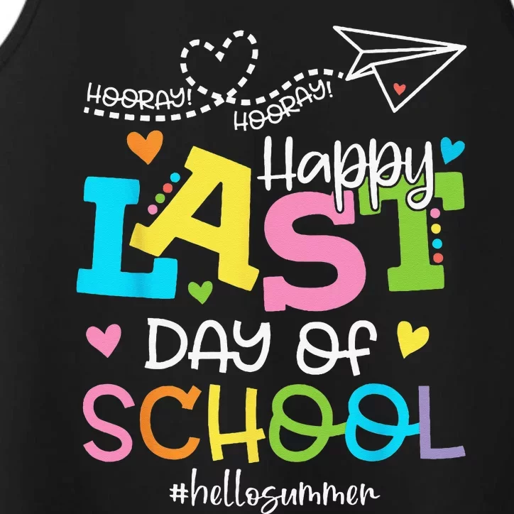 Happy Last Day Of School Hello Summer Students And Teachers Performance Tank