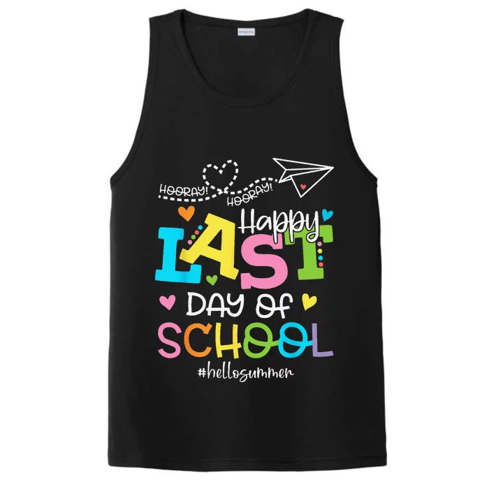 Happy Last Day Of School Hello Summer Students And Teachers Performance Tank