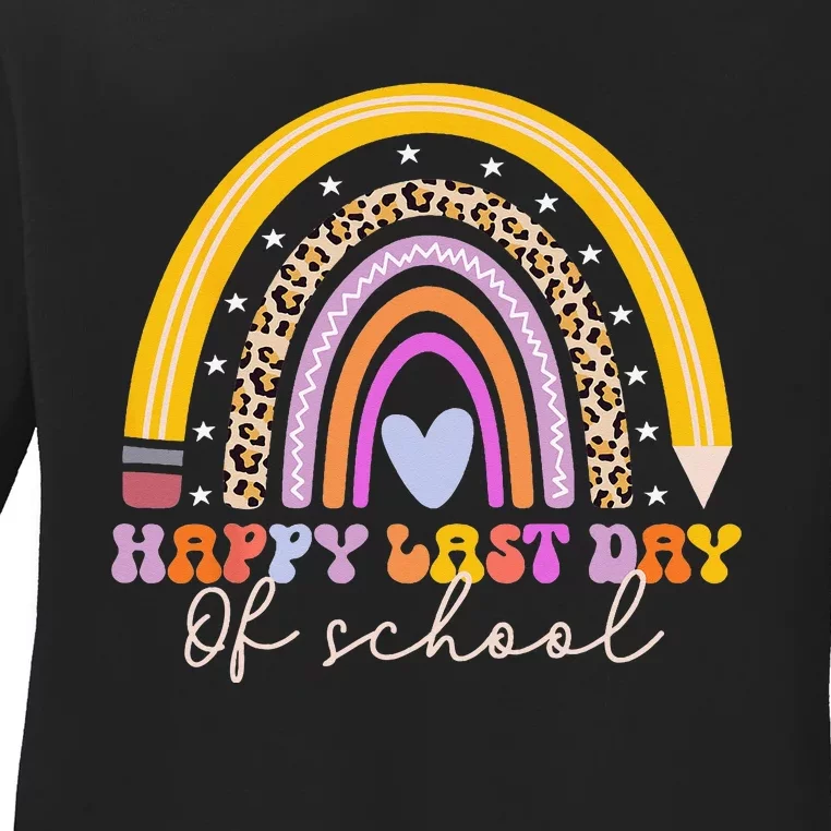 Happy Last Day of School Teacher Student Graduation Rainbow Ladies Long Sleeve Shirt