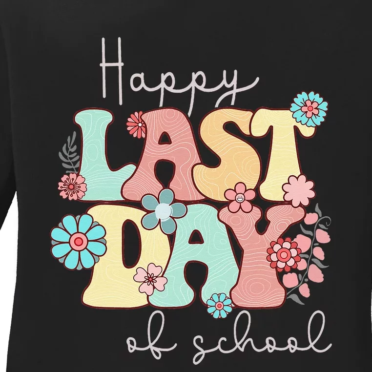 Happy Last Day of School Teacher Student Graduation Ladies Long Sleeve Shirt