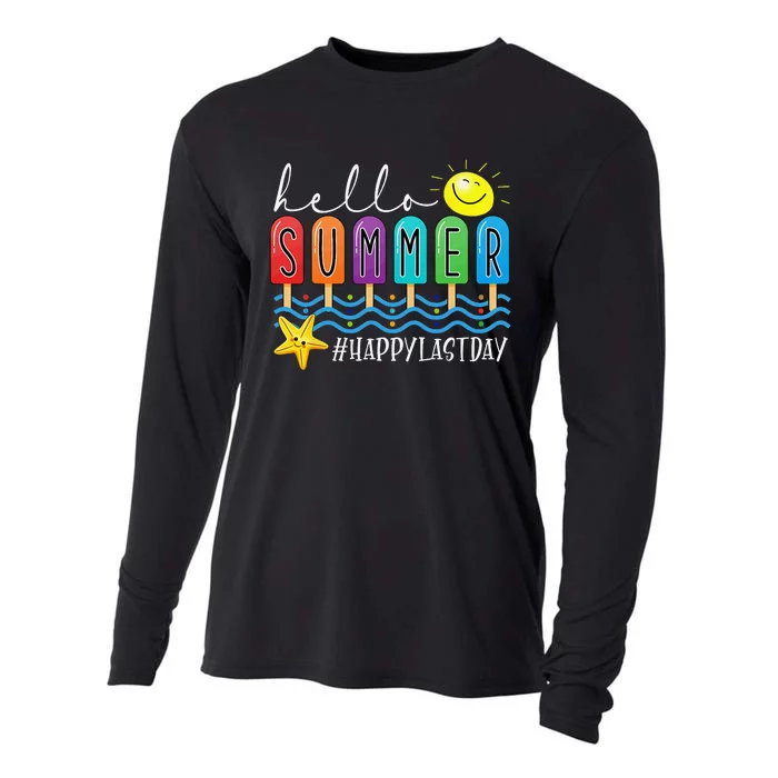 Happy Last Day of School Teachers Student Hello Summer Vibes Cooling Performance Long Sleeve Crew