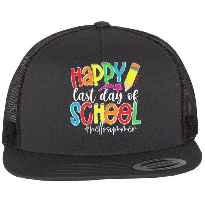 Happy Last Day Of School Teacher Kids Graduation Last Day Flat Bill Trucker Hat