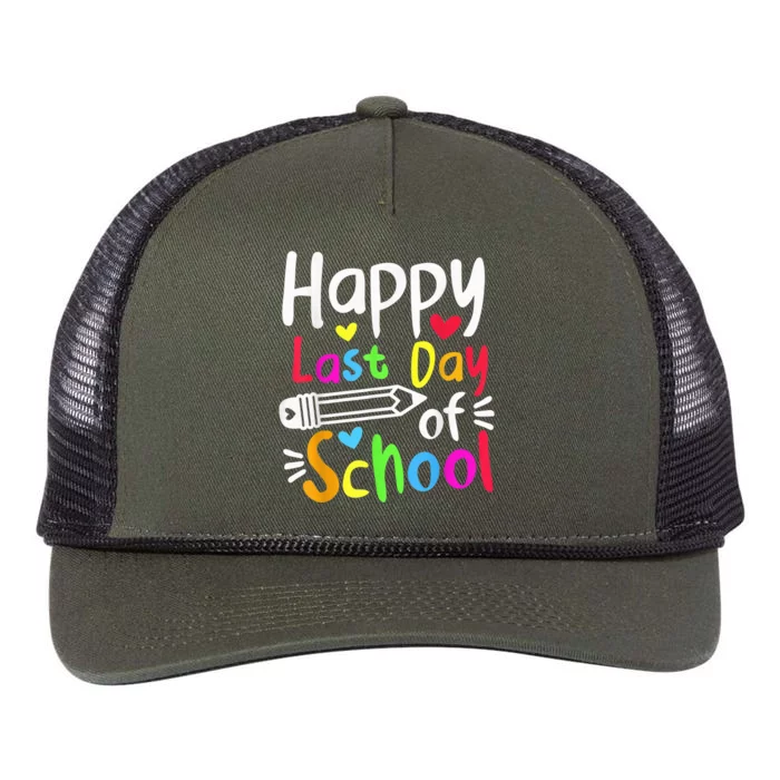 Happy Last Day Of School Students Wo Funny Summer Beak Retro Rope Trucker Hat Cap