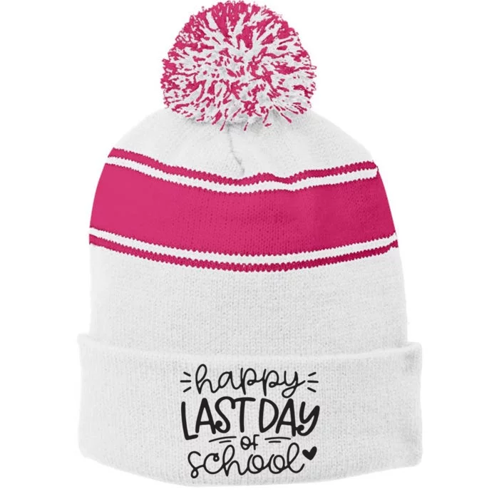 Happy Last Day Of School Teacher Student Graduation Stripe Pom Pom Beanie