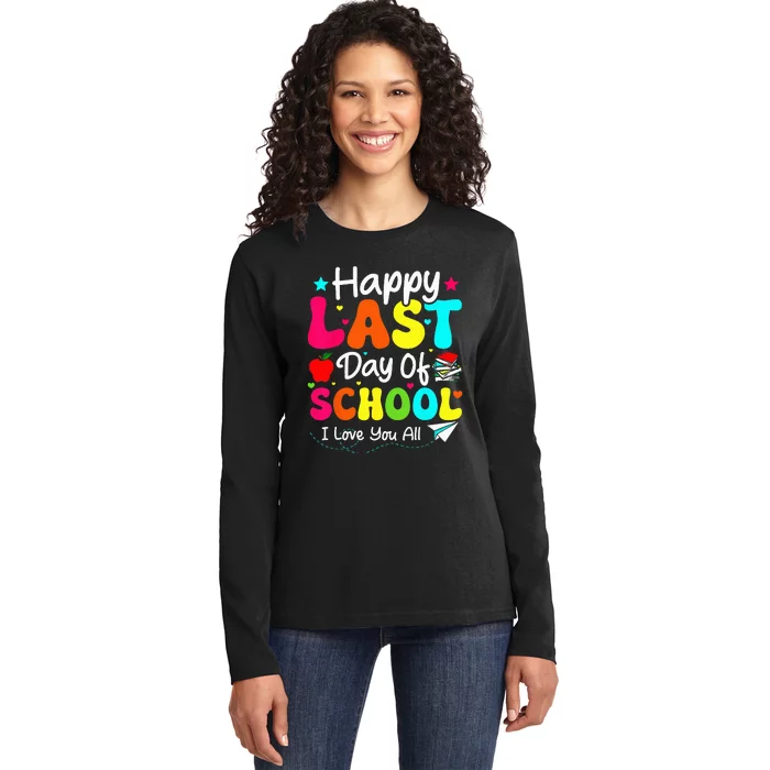 Happy Last Day of School Teacher Student Graduation Ladies Long Sleeve Shirt