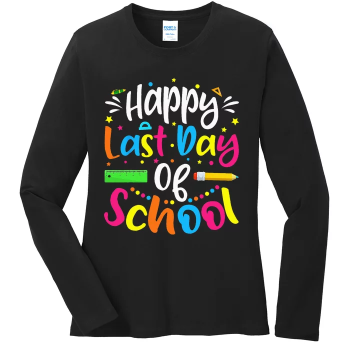 Happy Last Day of School Teacher Student Graduation Ladies Long Sleeve Shirt