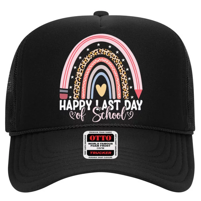 Happy Last Day Of School Hello Summer Teacher Student High Crown Mesh Trucker Hat