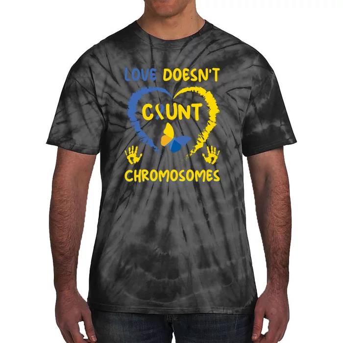 Heart Love Doesn’t Count Chromosomes Gift For Down Syndrome Awareness Tie-Dye T-Shirt