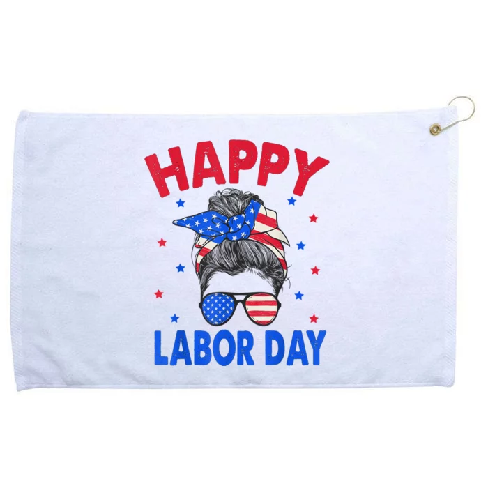 Happy Labor Day Shirts For Women Labor Day Messy Bun USA Flag Grommeted Golf Towel