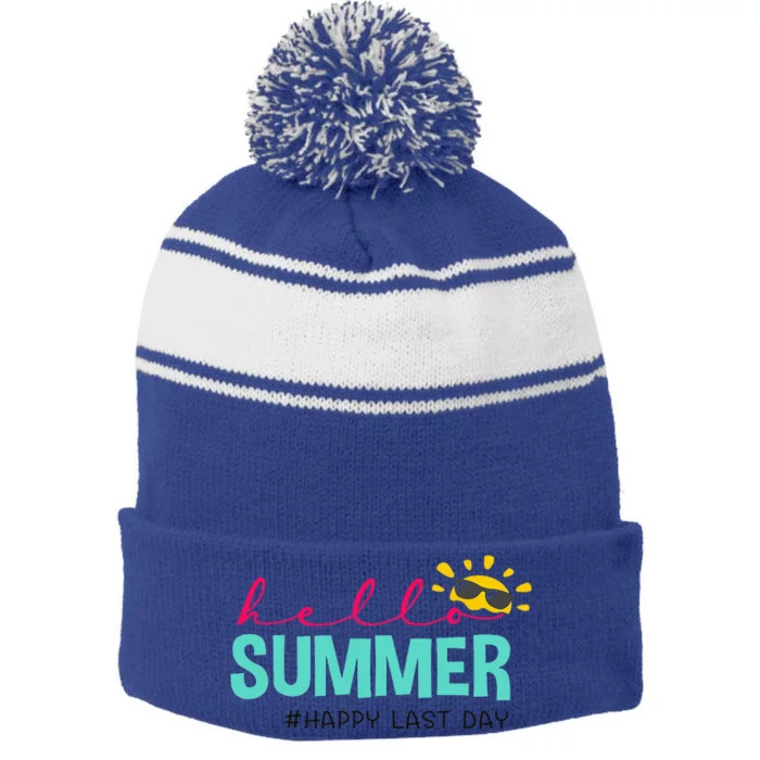 Happy Last Day Of School Teacher Student Hello Summer Stripe Pom Pom Beanie