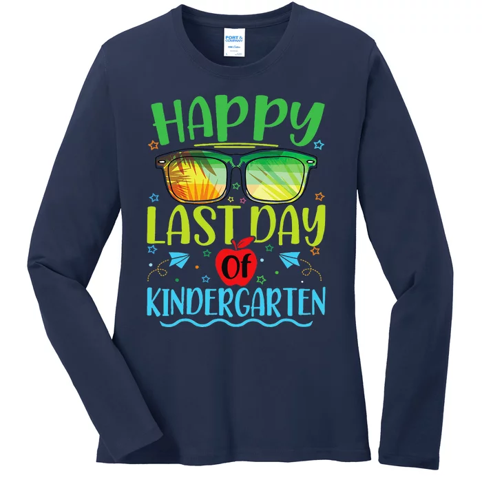 Happy Last Day Of Kindergarten Teacher Student Summer Ladies Long Sleeve Shirt