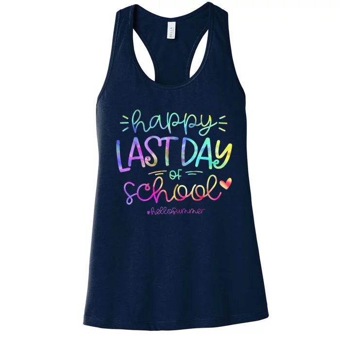 Happy Last Day Of School Hello Summer Students And Teachers Women's Racerback Tank