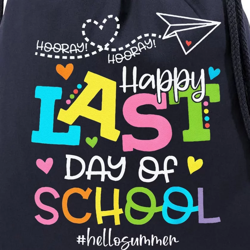 Happy Last Day Of School Hello Summer Students And Teachers Drawstring Bag