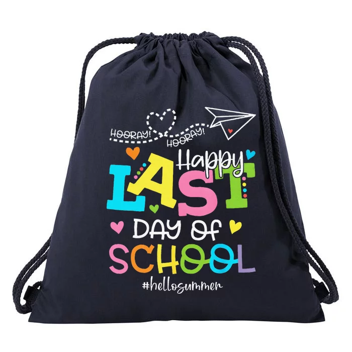 Happy Last Day Of School Hello Summer Students And Teachers Drawstring Bag