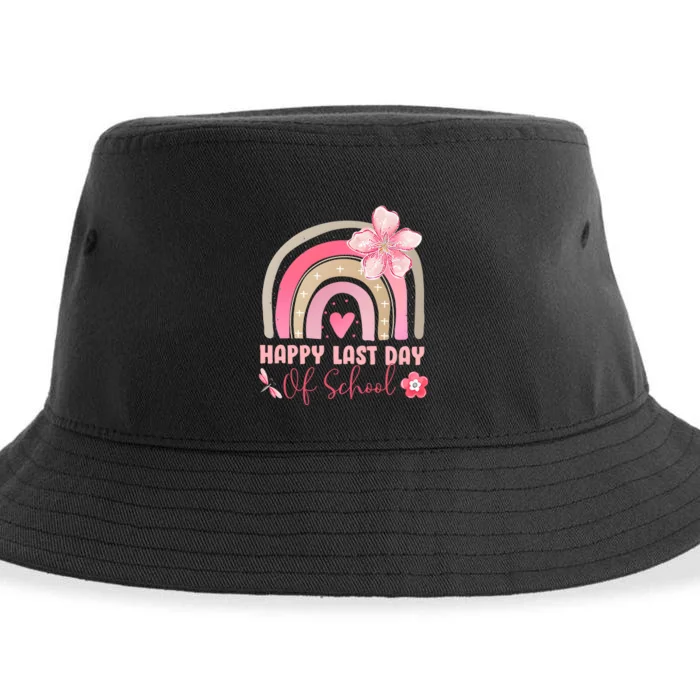 Happy Last Day Of School Rainbow Vintage Sustainable Bucket Hat