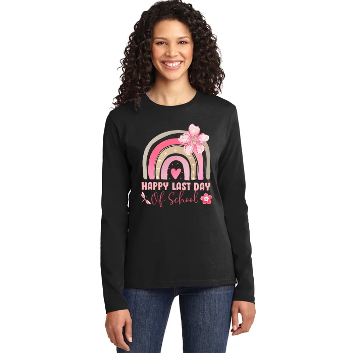 Happy Last Day Of School Rainbow Vintage Ladies Long Sleeve Shirt